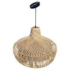 Woven Rattan Hanging Ceiling Lamp Pendant in Style of Franco Albini