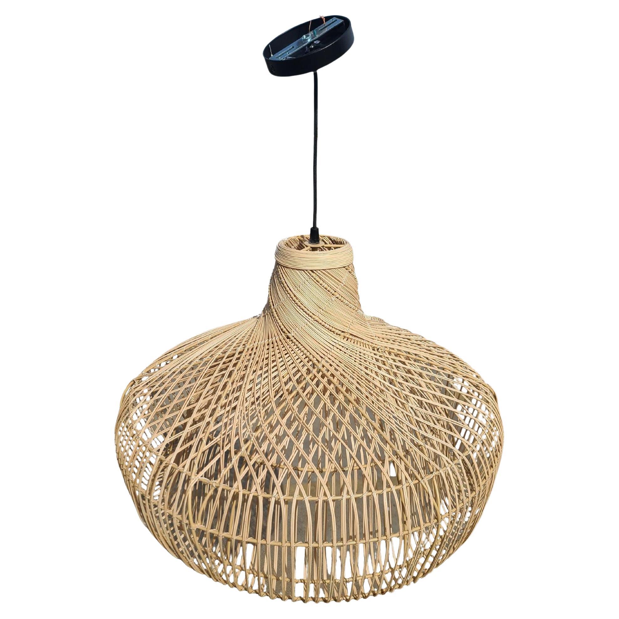 Woven Stick Reed Rattan Hanging Ceiling Lamp Pendant in Style of Franco Albini For Sale