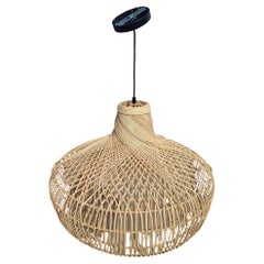 Vintage Woven Stick Reed Rattan Hanging Ceiling Lamp Pendant in Style of Franco Albini