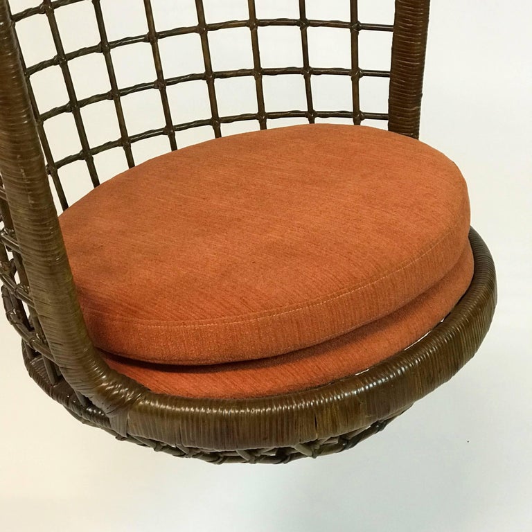 Mid Century Woven Rattan Hanging Egg Chair For Sale at 1stdibs