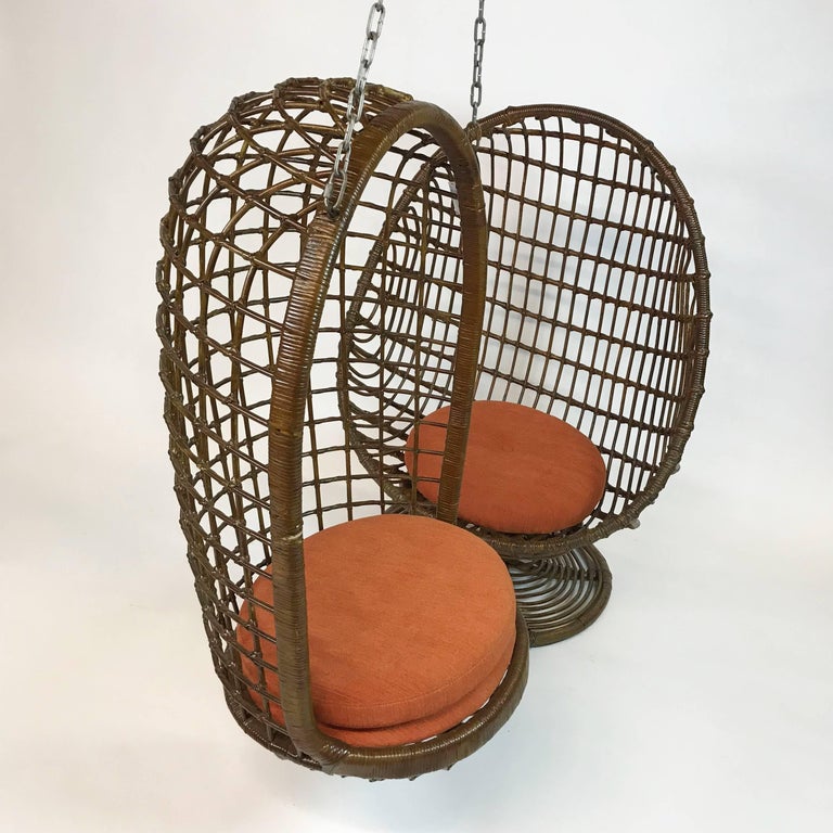 Woven Rattan Hanging Egg Chair, Mid Century Egg Chair Wicker