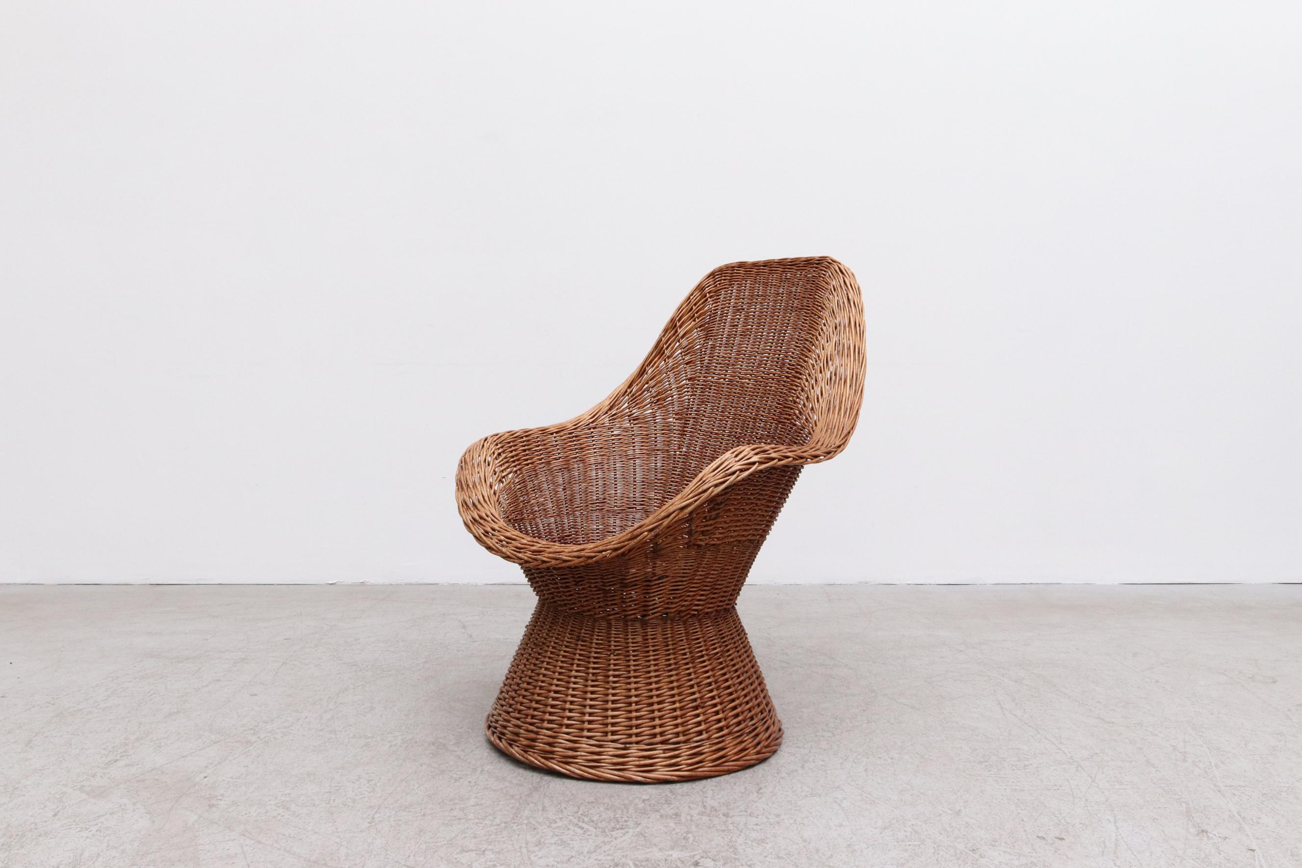 Mid-Century Modern Woven Rattan High Back Lounge Chair