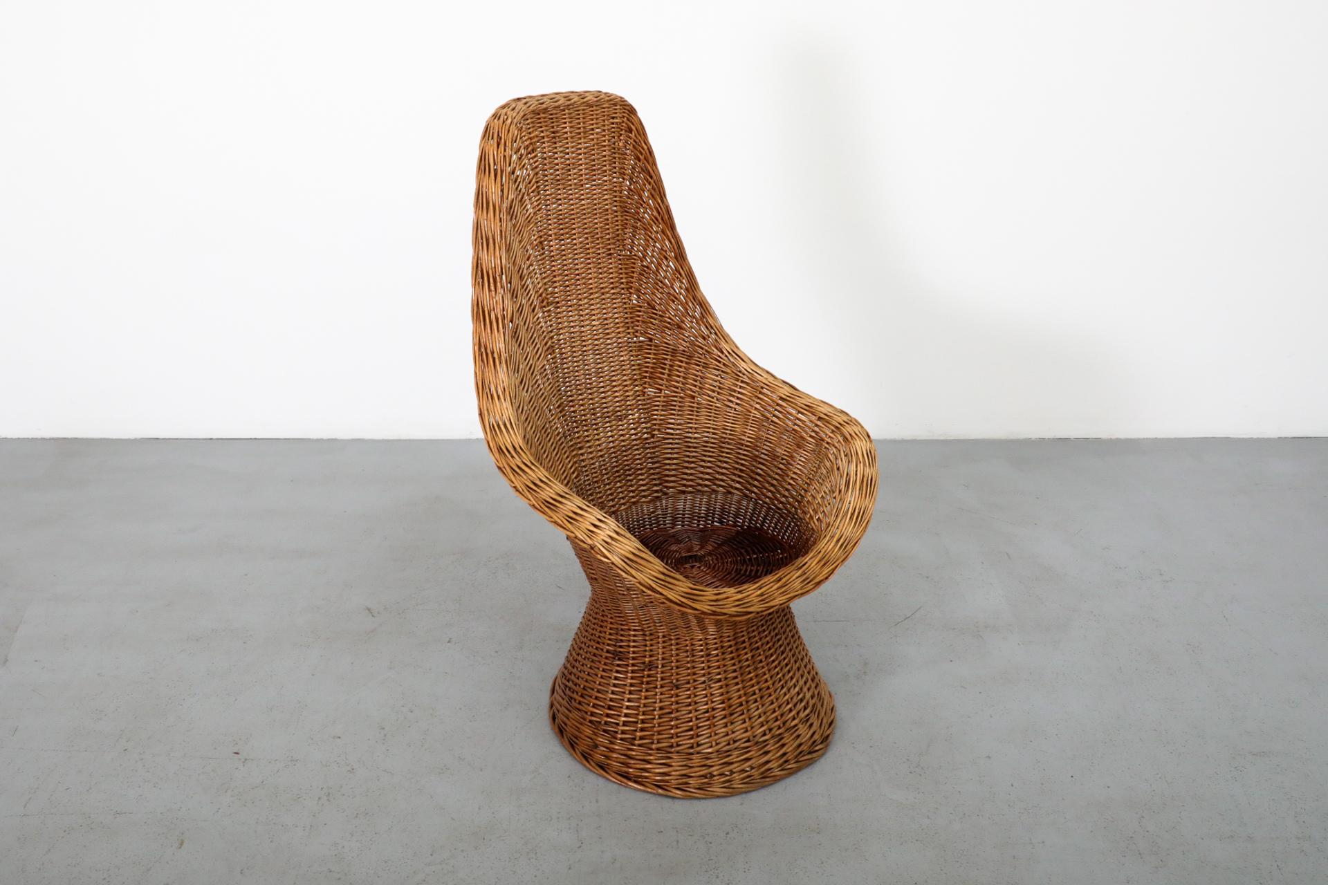 Mid-Century Woven Rattan High Back Peacock Style Lounge Chair For Sale 4