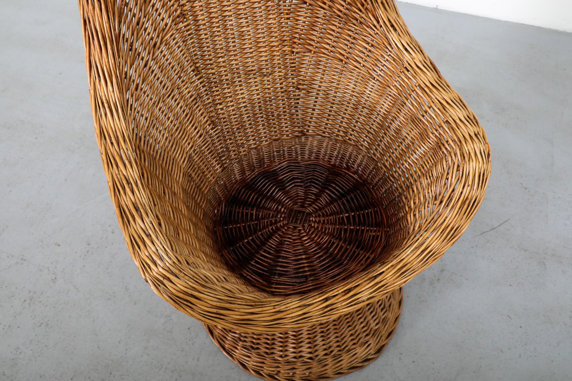 Mid-Century Woven Rattan High Back Peacock Style Lounge Chair For Sale 6