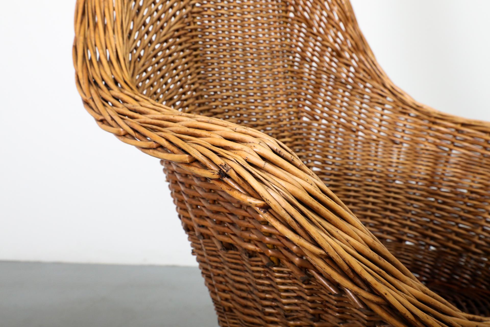 Mid-Century Woven Rattan High Back Peacock Style Lounge Chair For Sale 7