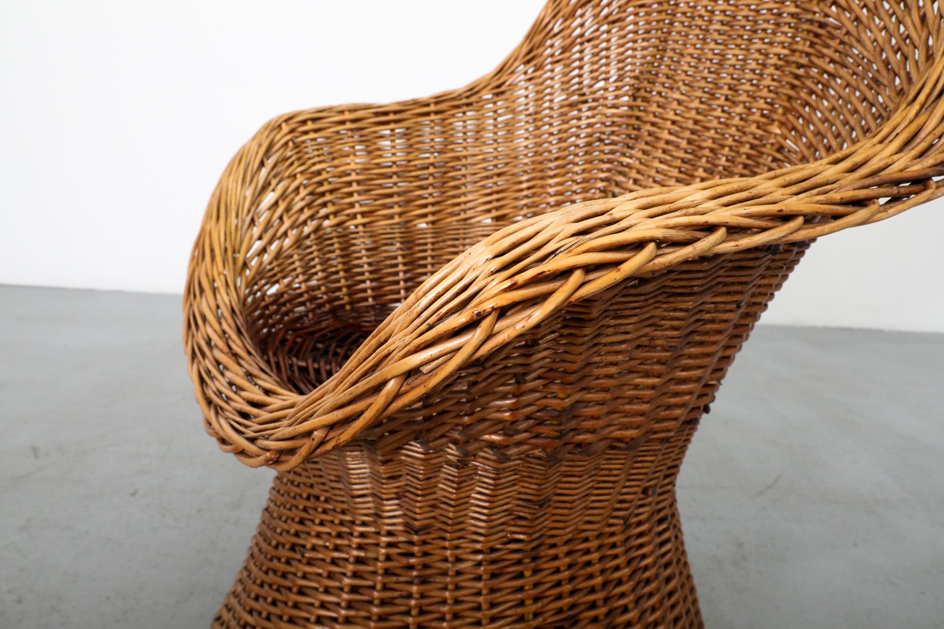 Mid-Century Woven Rattan High Back Peacock Style Lounge Chair For Sale 9
