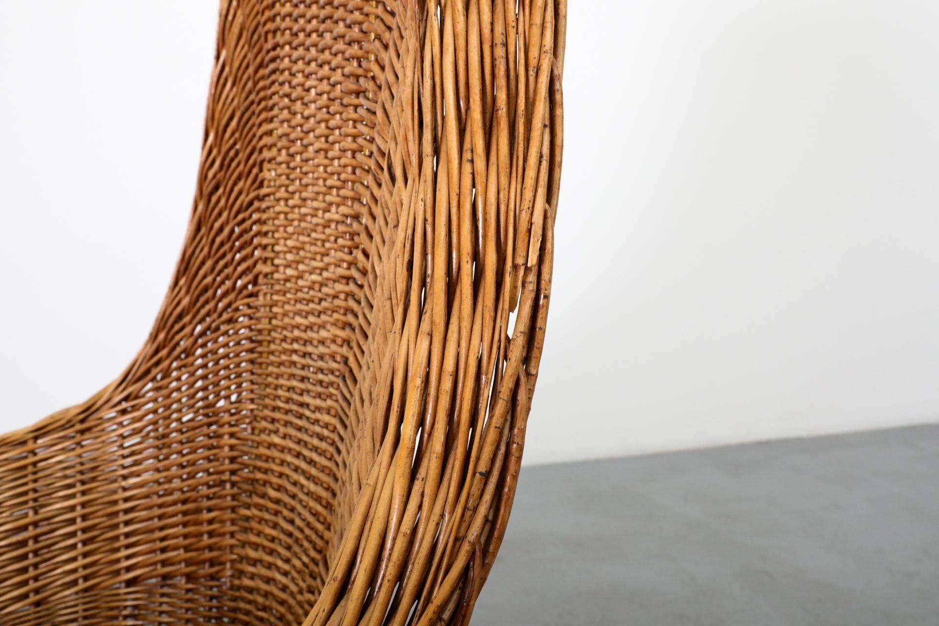 Mid-Century Woven Rattan High Back Peacock Style Lounge Chair For Sale 11