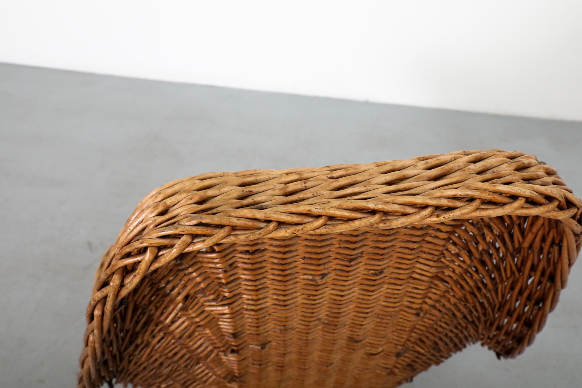 Mid-Century Woven Rattan High Back Peacock Style Lounge Chair For Sale 13