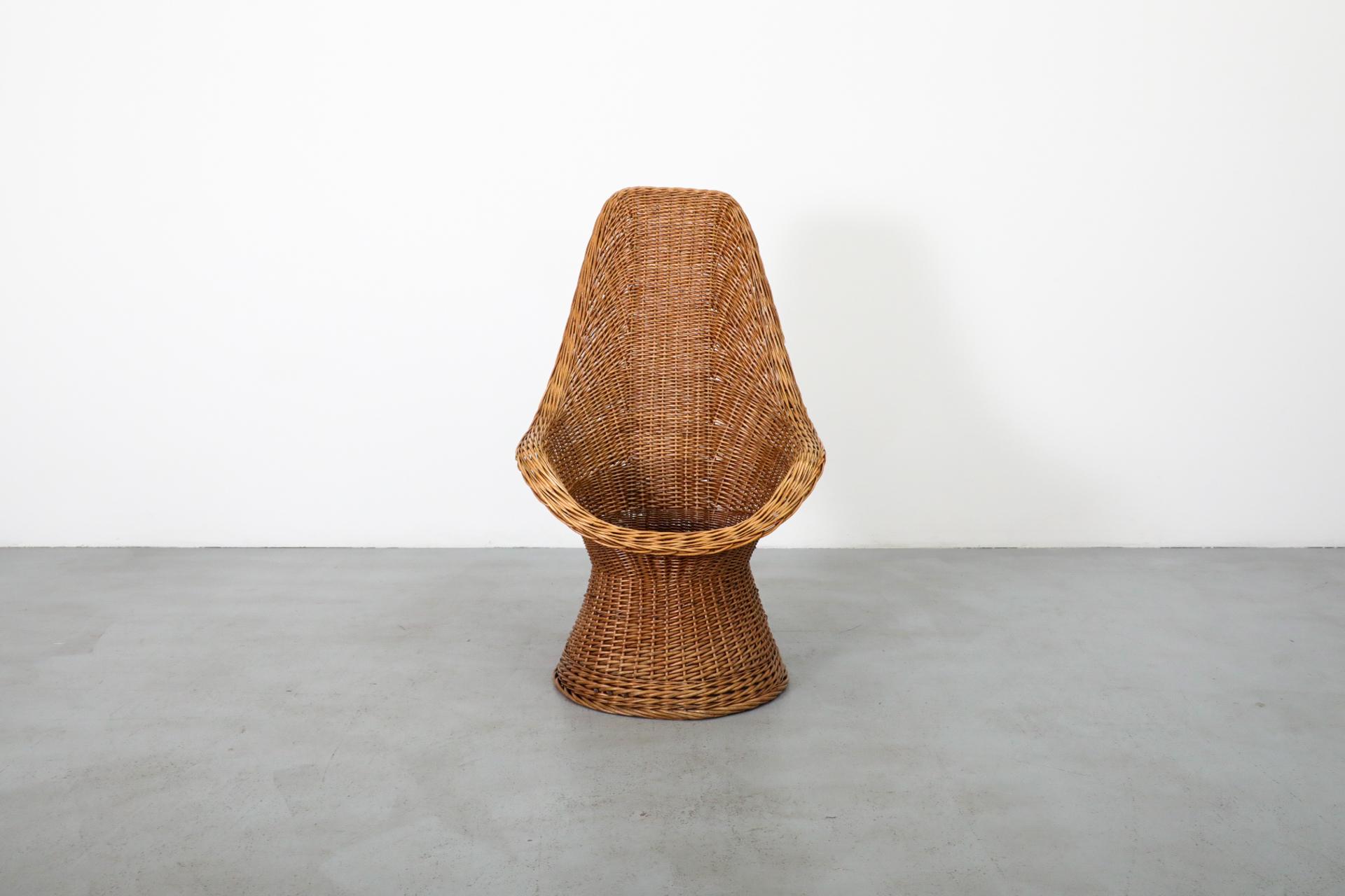 Mid-Century Modern Mid-Century Woven Rattan High Back Peacock Style Lounge Chair For Sale