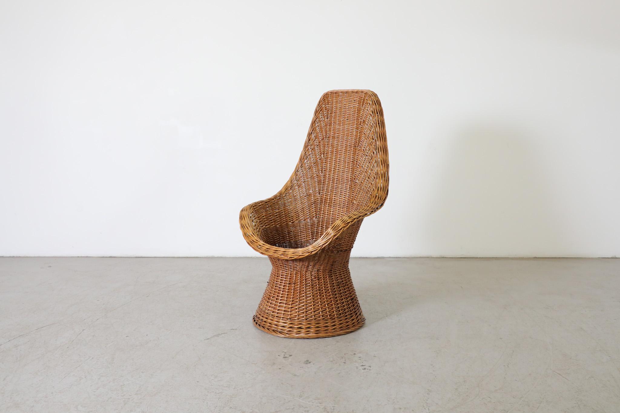 Dutch Woven Rattan High Back Peacock Style Lounge Chair