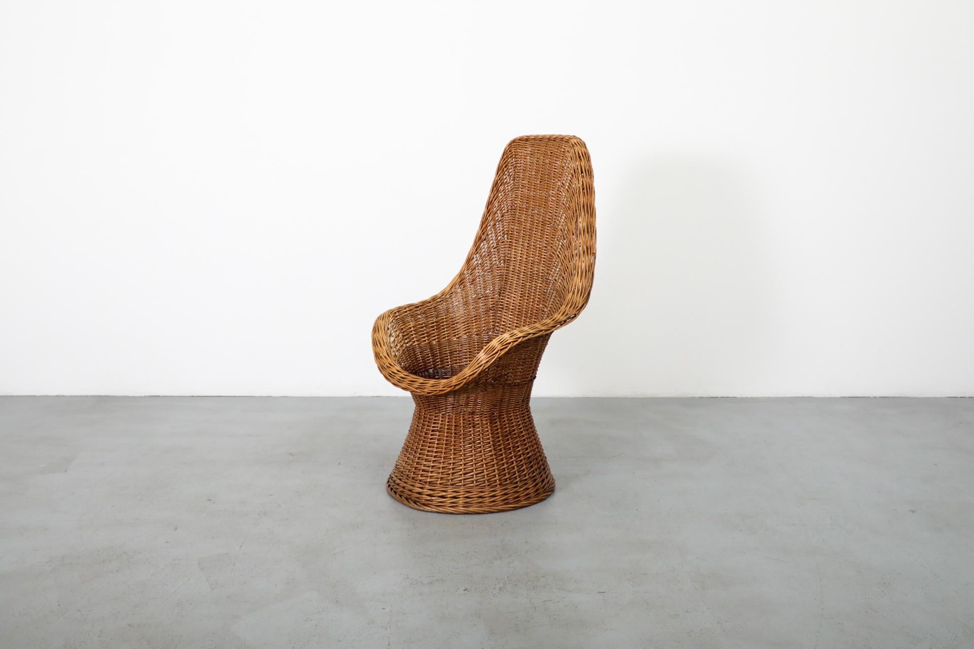 Dutch Mid-Century Woven Rattan High Back Peacock Style Lounge Chair For Sale