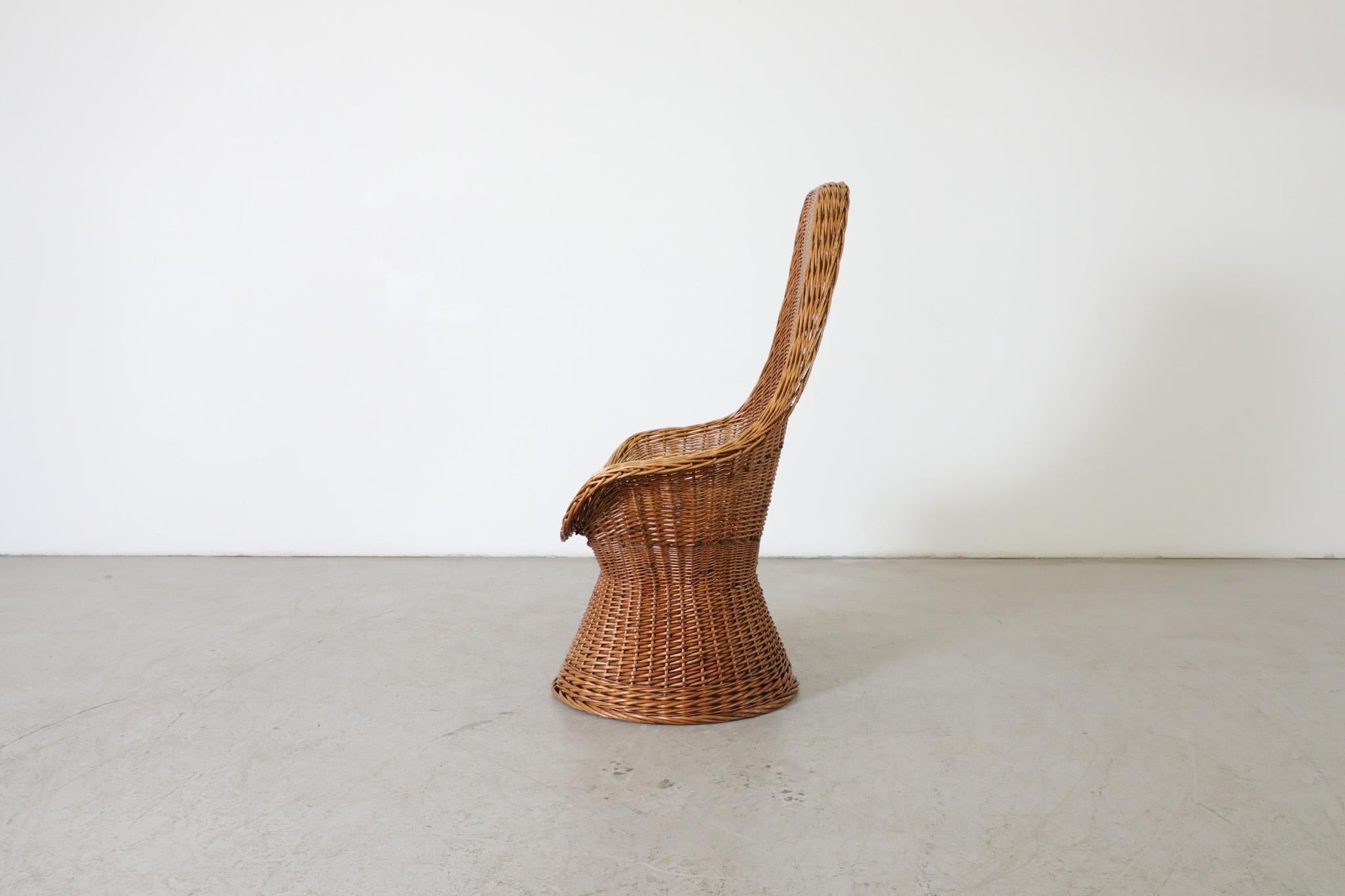 Woven Rattan High Back Peacock Style Lounge Chair In Good Condition For Sale In Los Angeles, CA