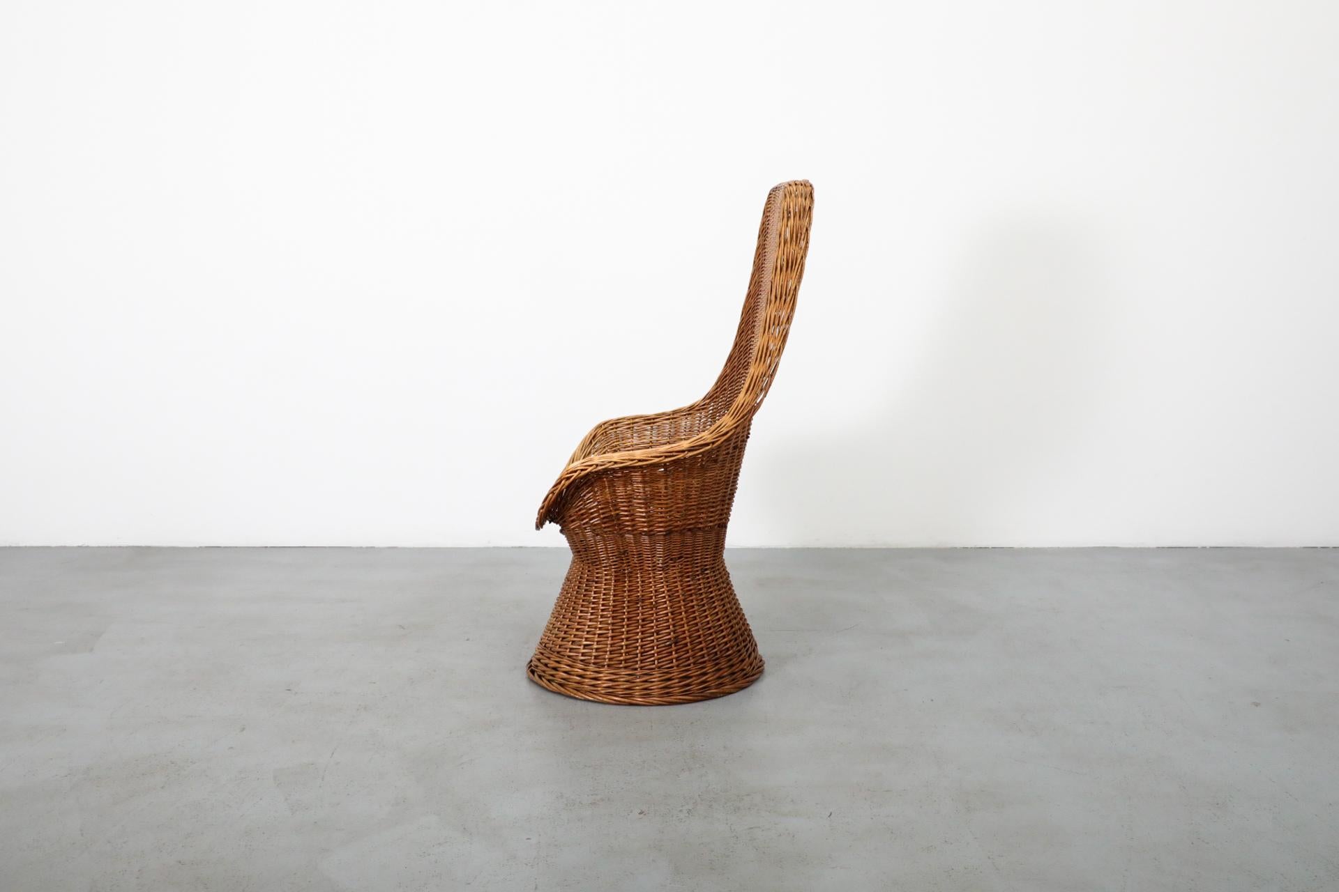 Mid-Century Woven Rattan High Back Peacock Style Lounge Chair In Good Condition For Sale In Los Angeles, CA