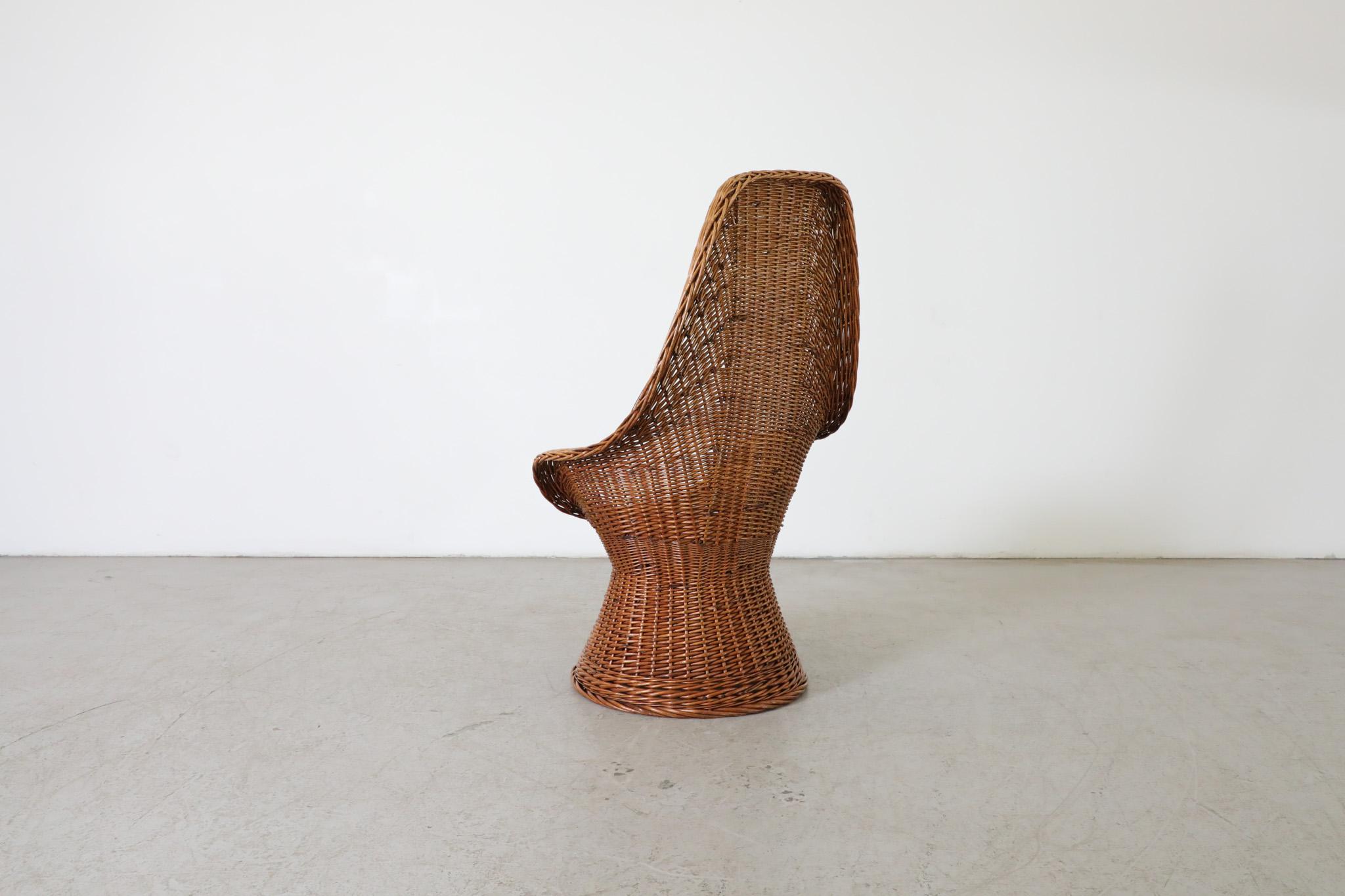Mid-20th Century Woven Rattan High Back Peacock Style Lounge Chair For Sale