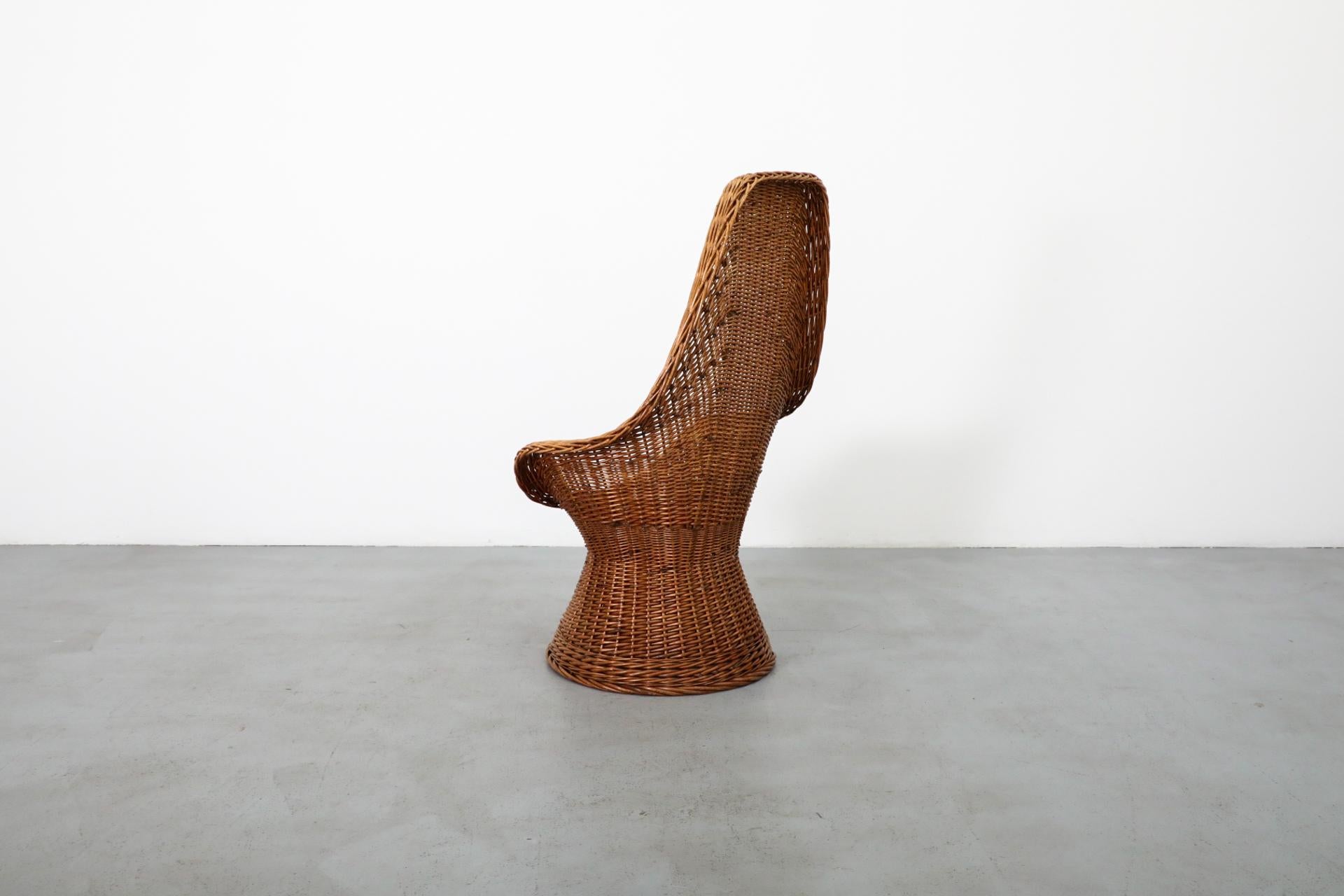 Mid-20th Century Mid-Century Woven Rattan High Back Peacock Style Lounge Chair For Sale