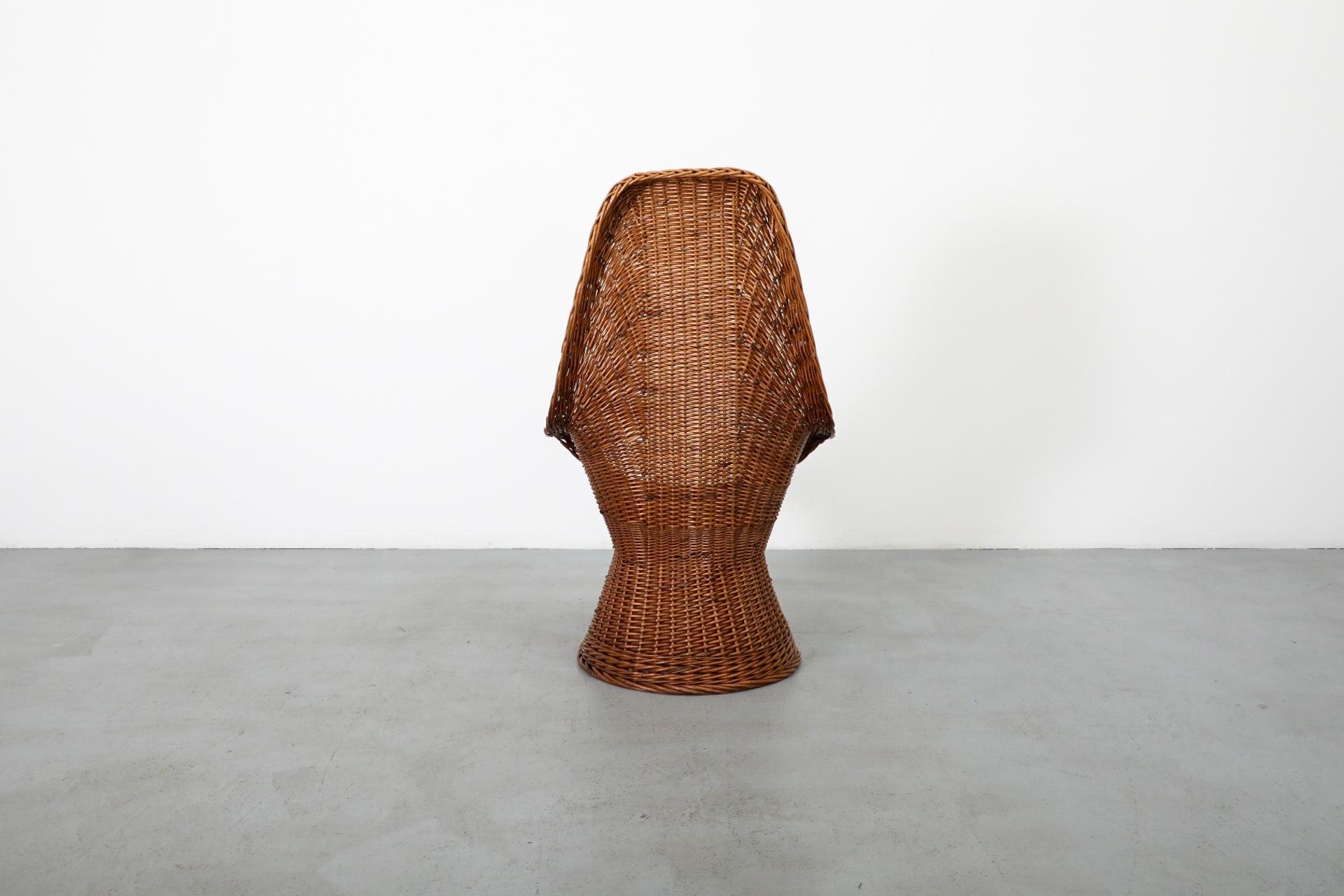 Mid-Century Woven Rattan High Back Peacock Style Lounge Chair For Sale 1