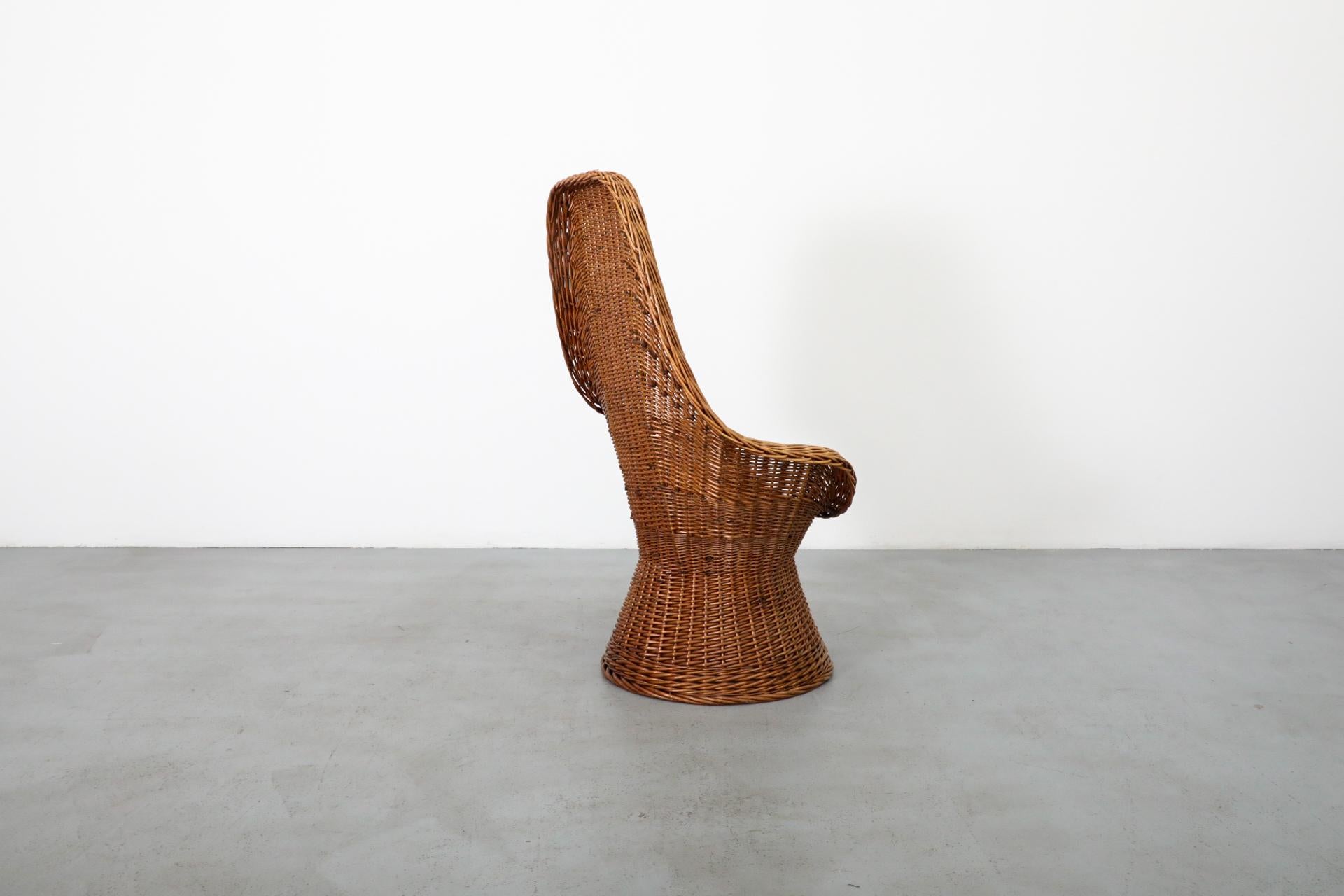 Mid-Century Woven Rattan High Back Peacock Style Lounge Chair For Sale 2