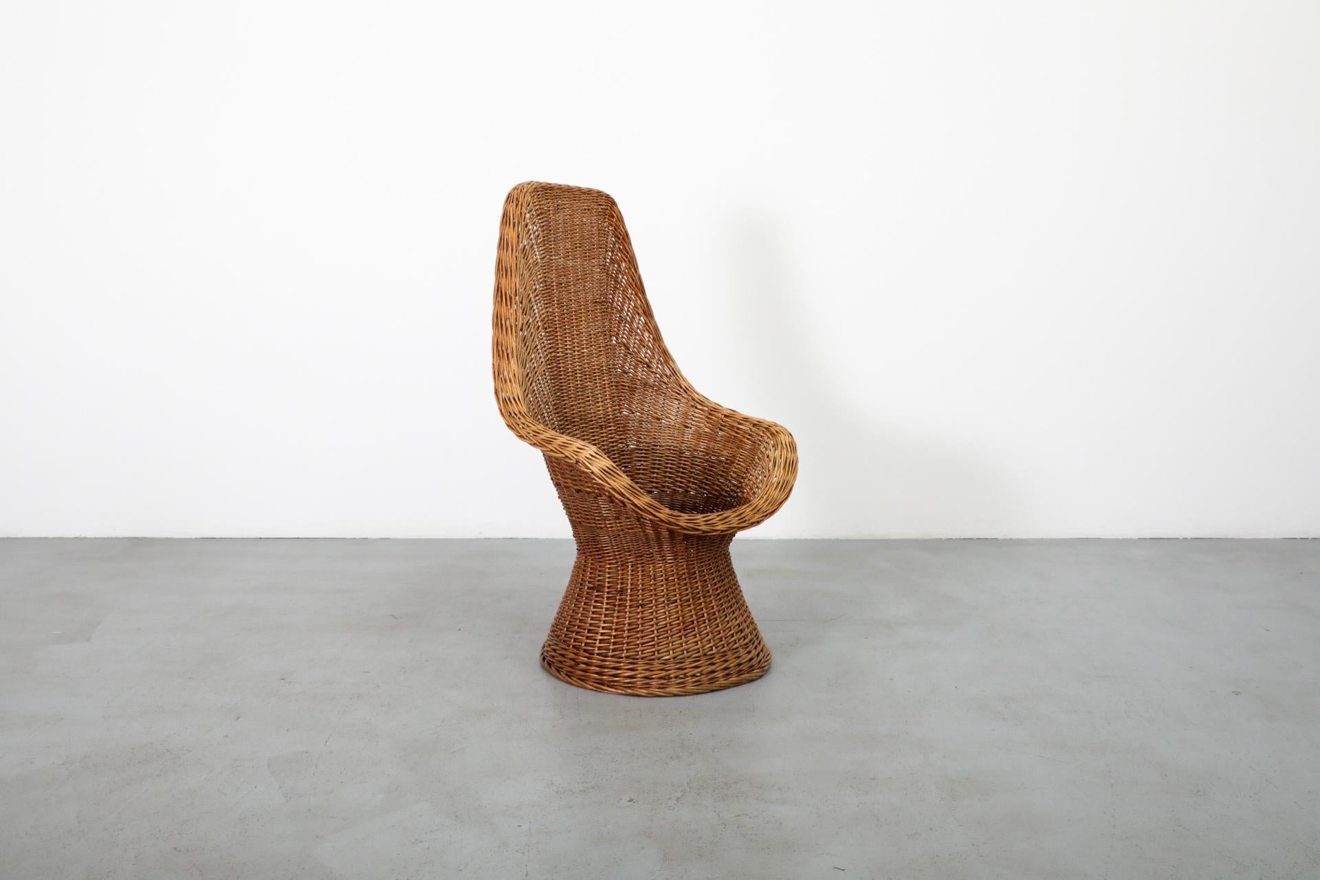 Mid-Century Woven Rattan High Back Peacock Style Lounge Chair For Sale 3