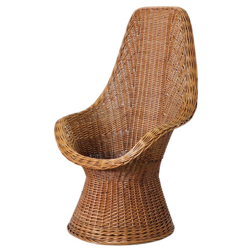 Woven Rattan High Back Peacock Style Lounge Chair For Sale