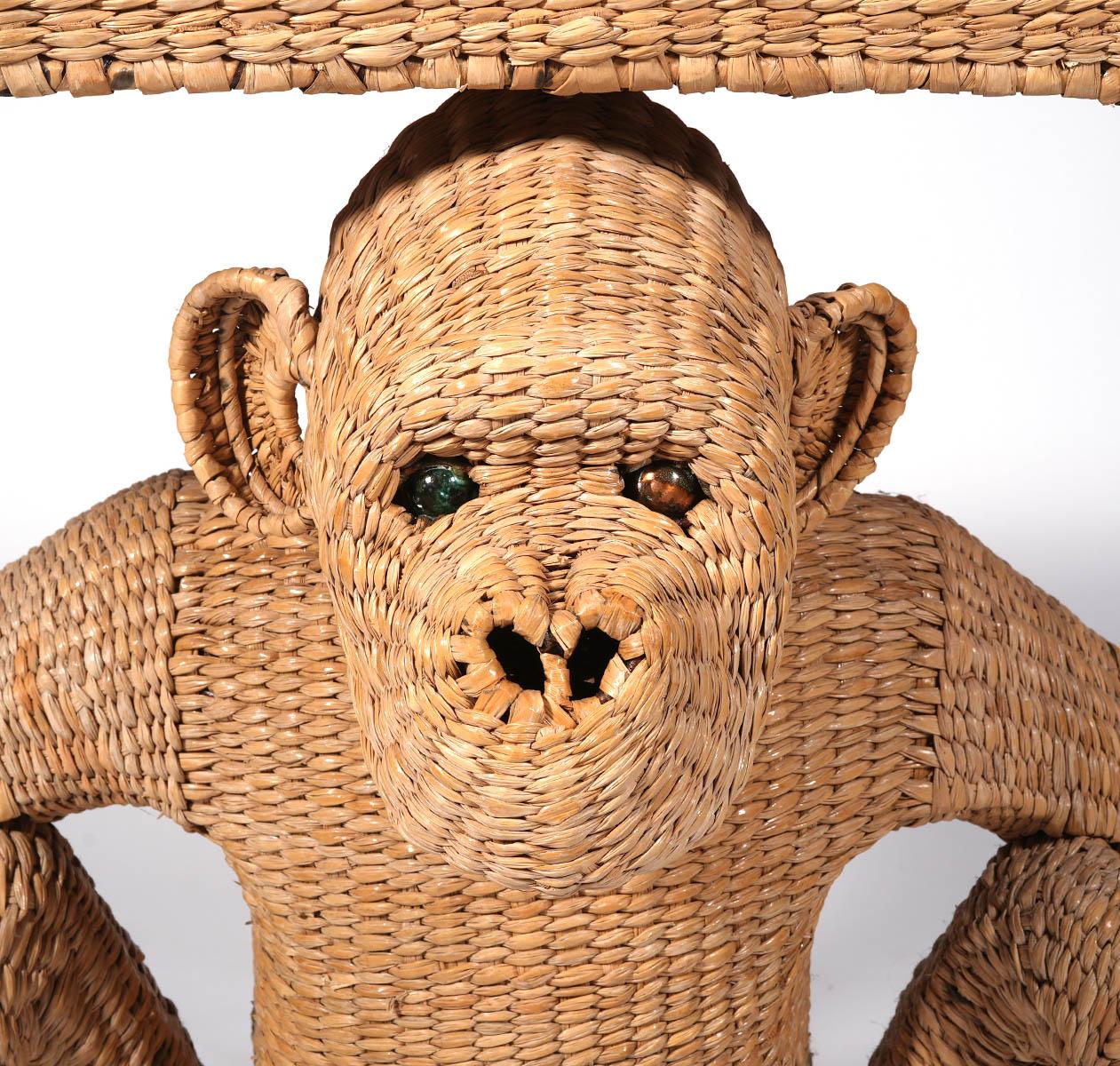 Mid-Century Modern Woven Rattan Monkey Console Table by Mario Lopez Torres