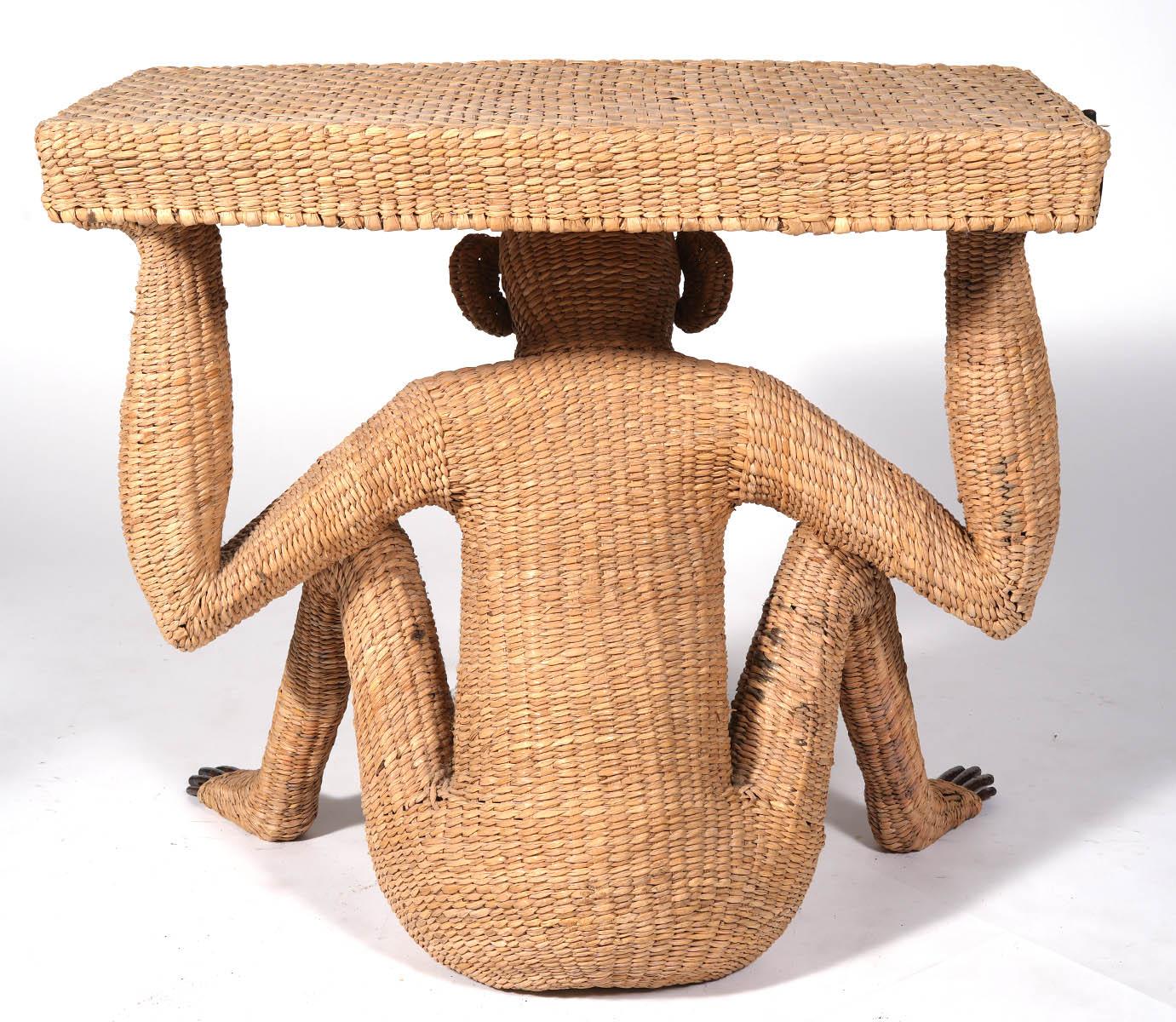 Woven Rattan Monkey Console Table by Mario Lopez Torres In Good Condition In Ft. Lauderdale, FL