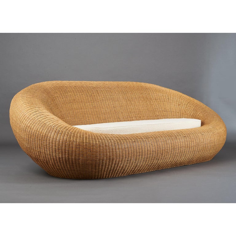 Hand-Woven Woven Rattan Oval Shaped Couch, ca. 1999 For Sale