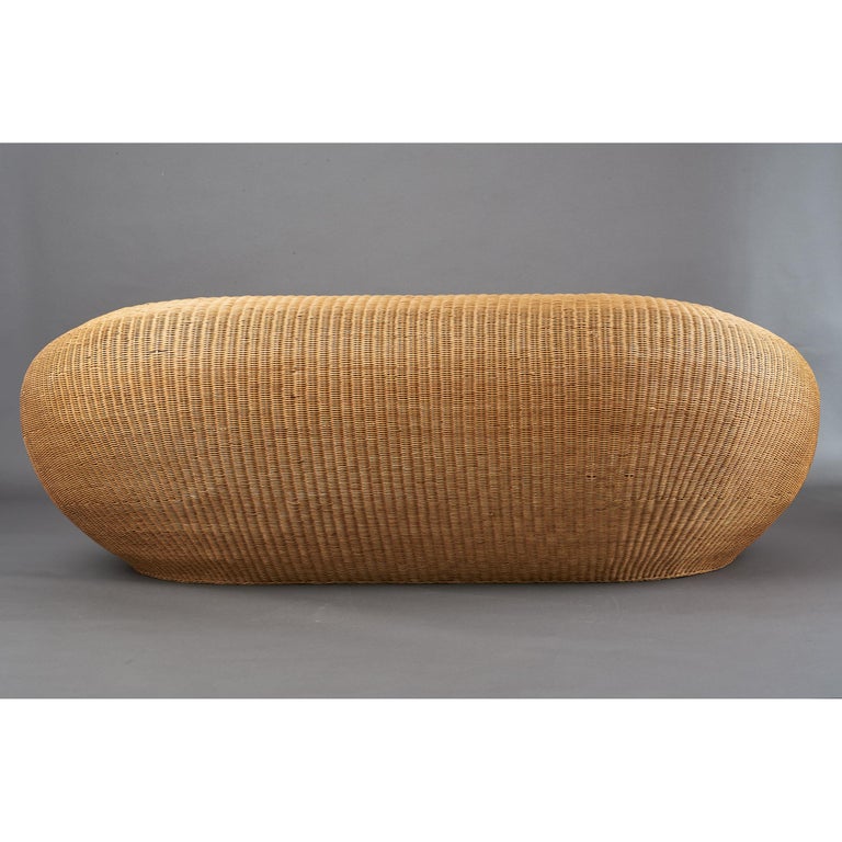 Woven Rattan Oval Shaped Couch, ca. 1999 In Good Condition For Sale In New York, NY