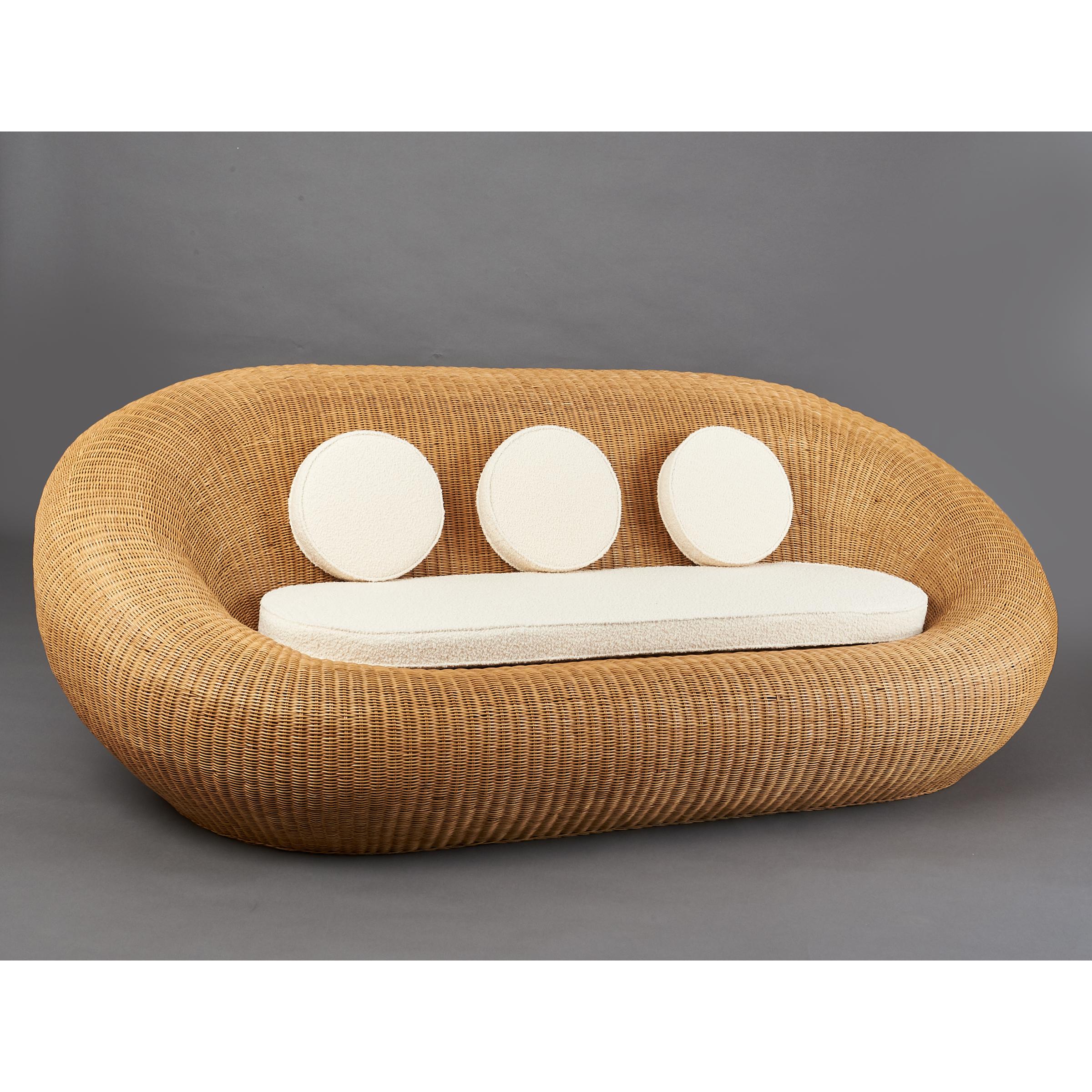 French Woven Rattan Oval Shaped Couch, ca. 1999 For Sale