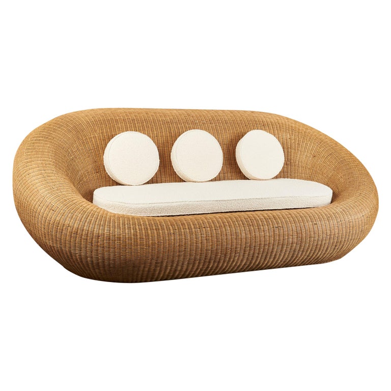 Woven Rattan Oval Shaped Couch, ca. 1999 For Sale