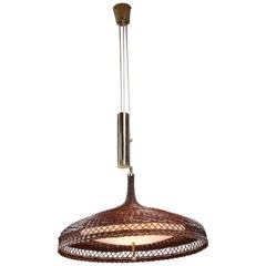 Woven Rattan Pendant Lamp with Brass Counterweight, 1960s