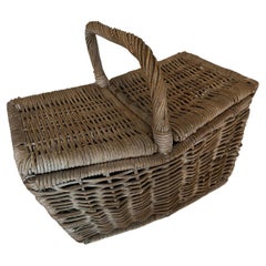 Woven Rattan Picnic Basket with Center Handle and Duo Opening Sides