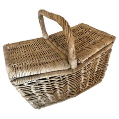 Woven Rattan Picnic Basket with Center Handle and Duo Opening Sides