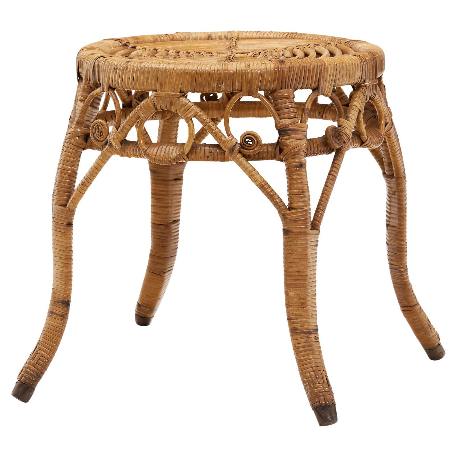 Sgabello in rattan intrecciato, Europa, inizio XX secolo in vendita