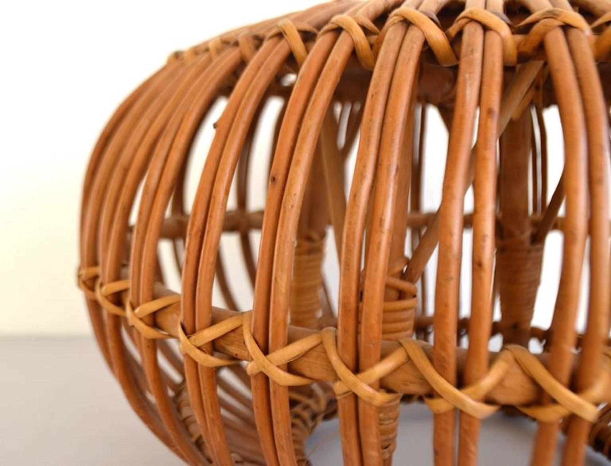 Woven Rattan Stool In Excellent Condition In West Palm Beach, FL