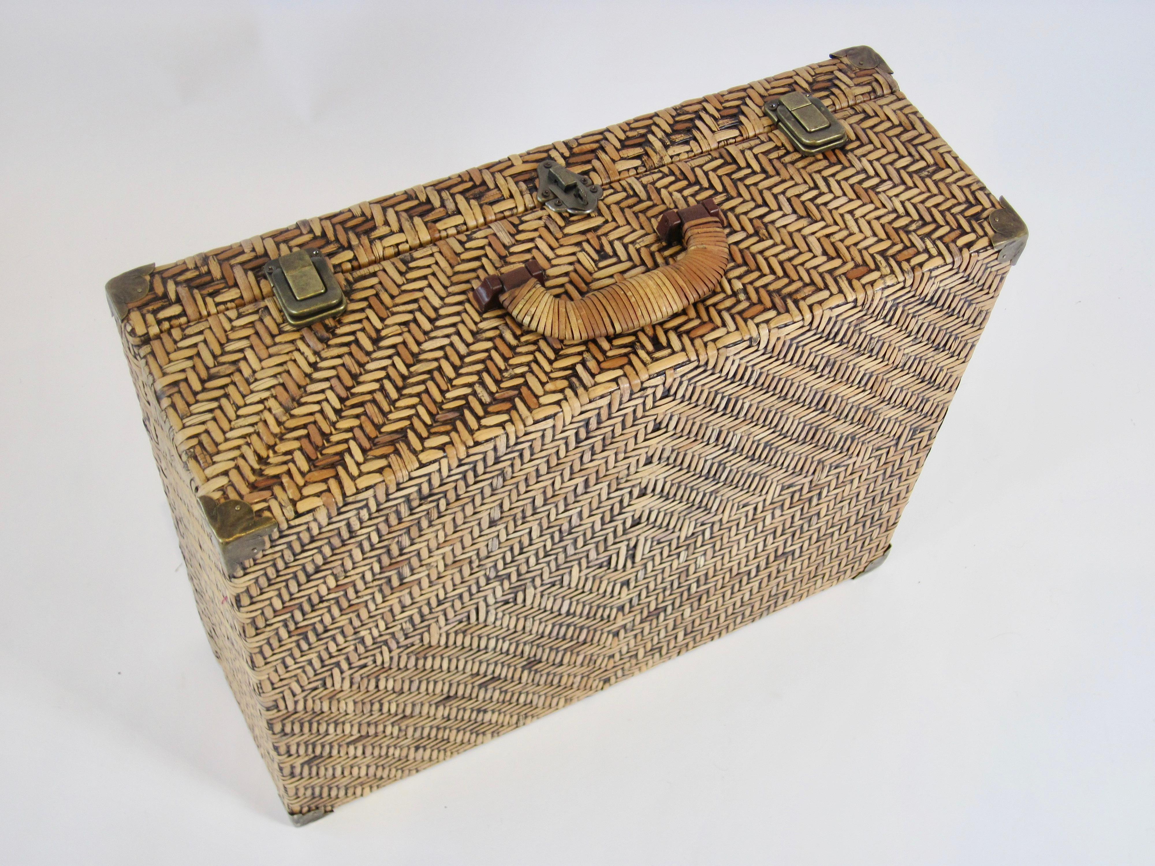 Woven Rattan Suitcase Pair with Brass Hardware 2