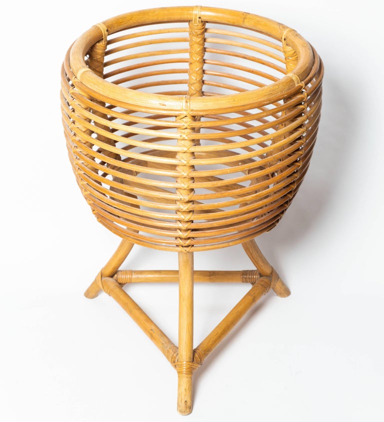 Woven Rattan Three Leg Planter at 1stDibs
