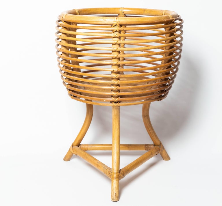 Woven Rattan Three Leg Planter at 1stDibs