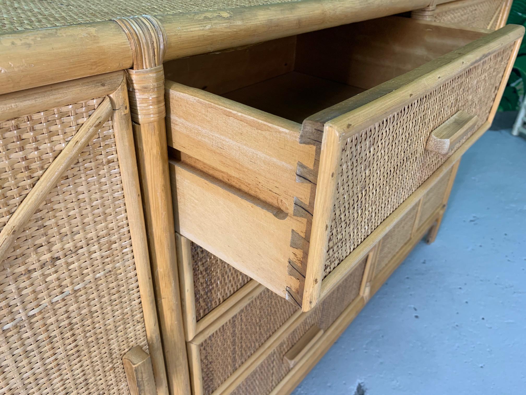 Woven Rattan Tiki Style Dresser 1