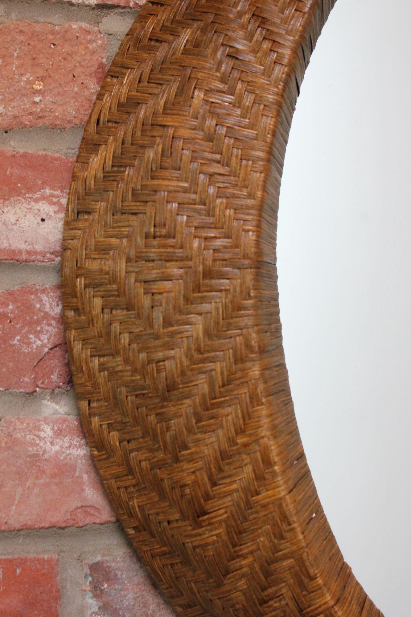 Woven Rattan Wall Mirror by Umbra In Good Condition For Sale In Brooklyn, NY