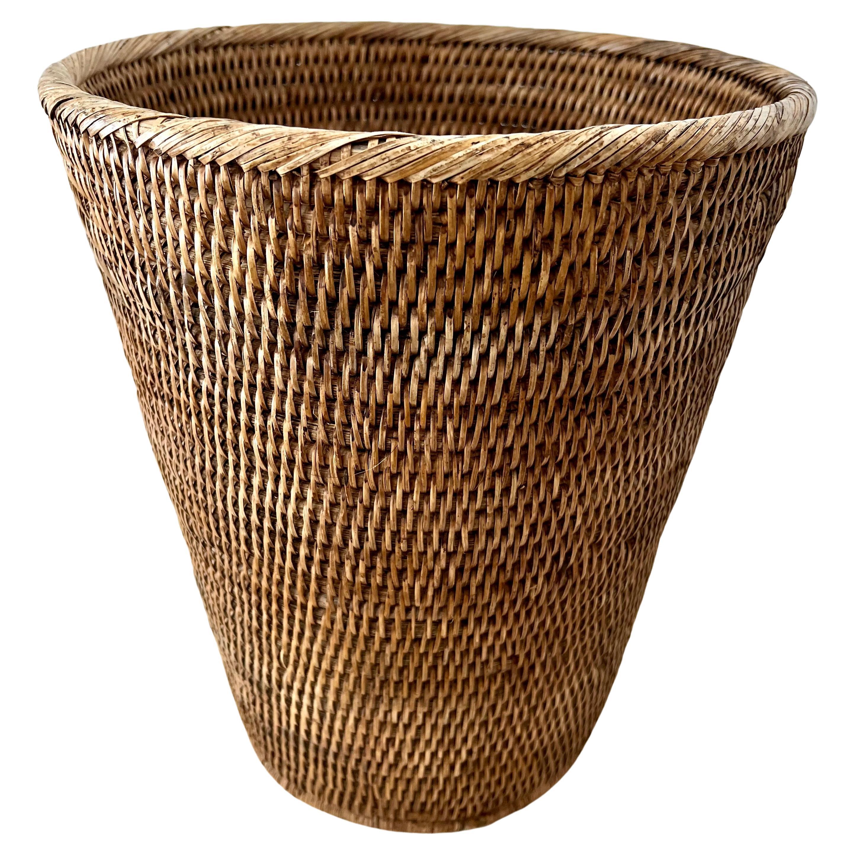 Woven Rattan Waste Basket For Sale