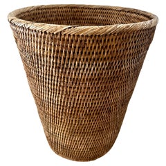 Antique Woven Rattan Waste Basket