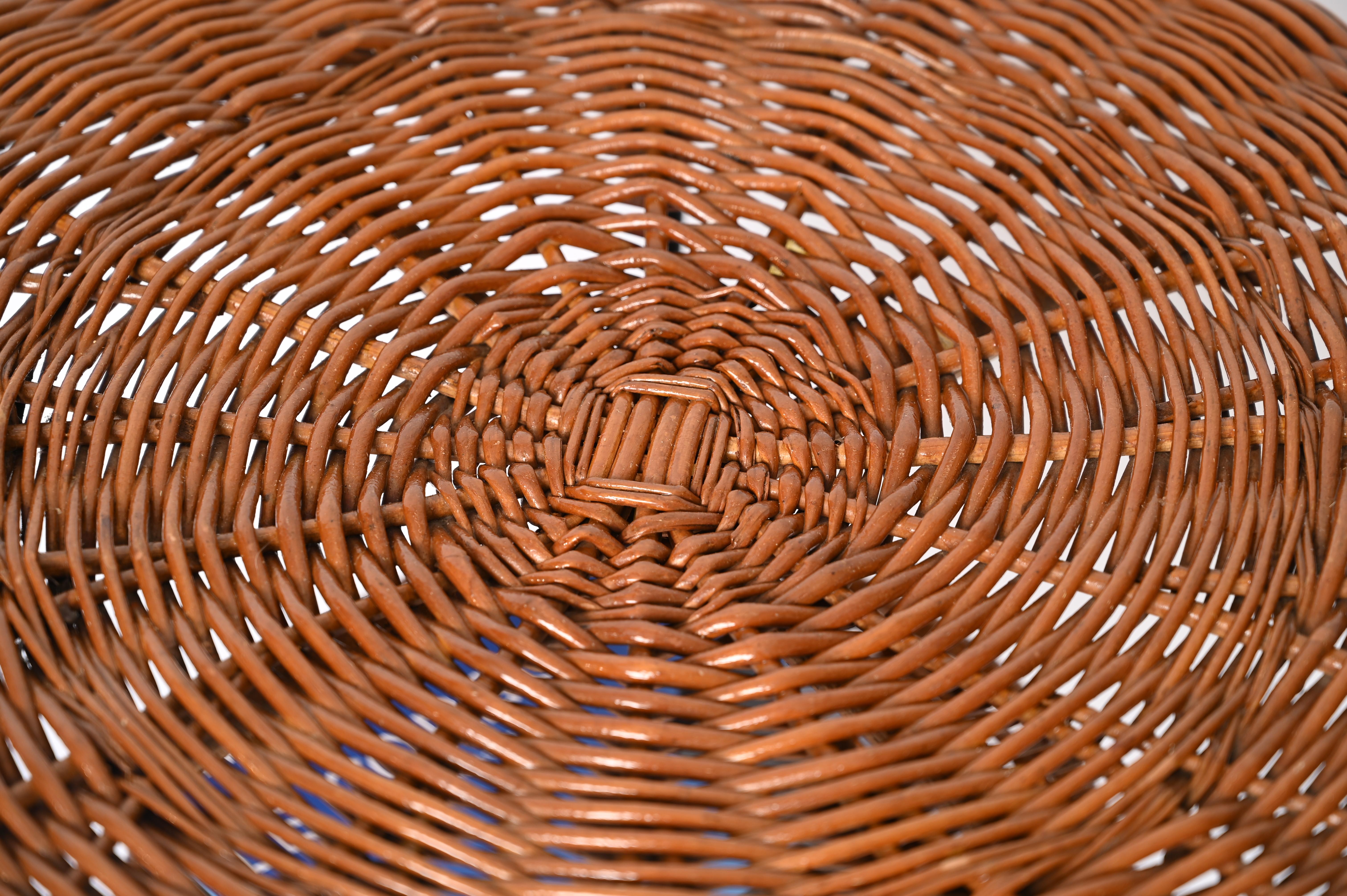 Woven Rattan, Wicker and Iron Two-Tier Round Coffee Table, Matégot, France 1960s For Sale 7