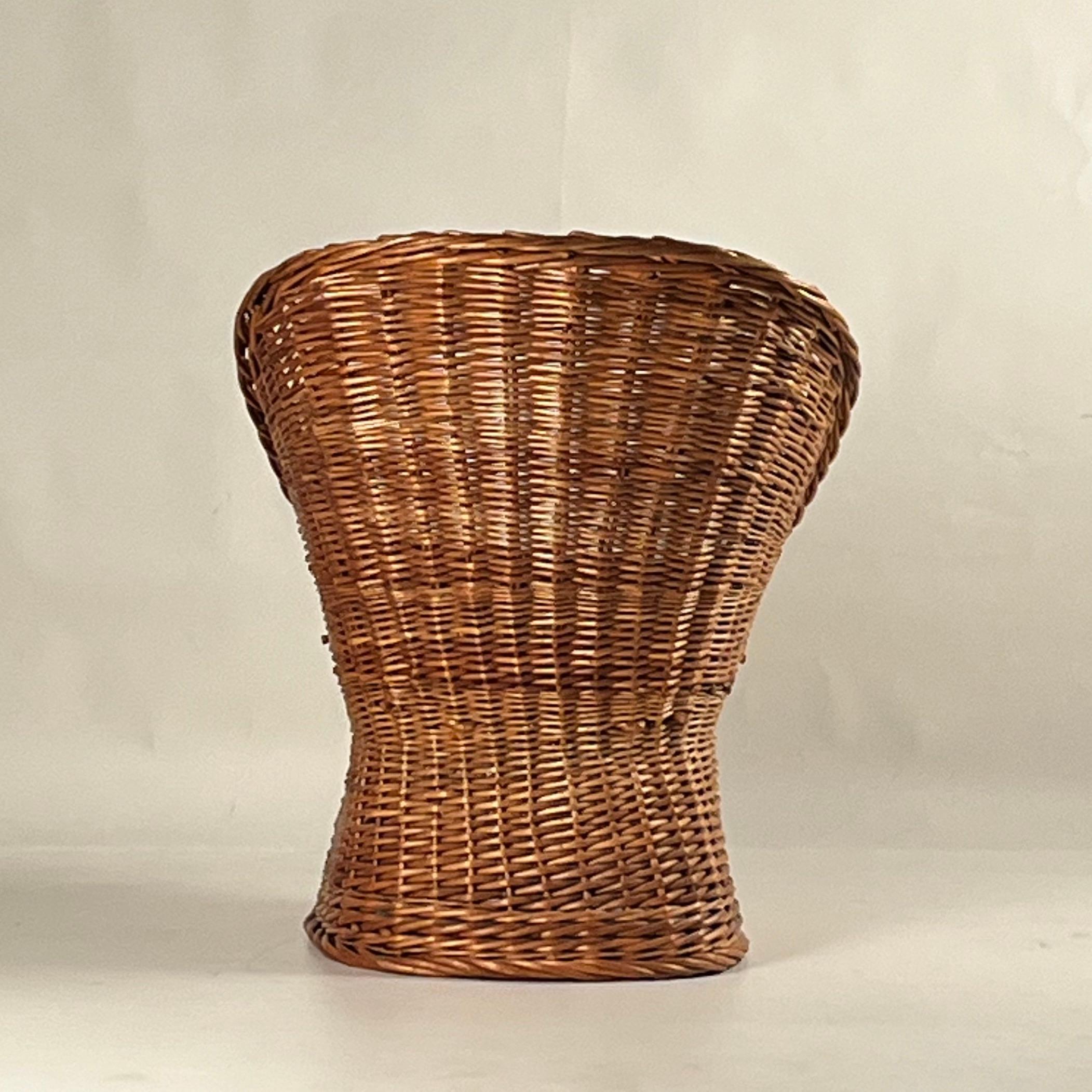 Woven Rattan Wicker Barrel Chair with Shearling Pad For Sale 2