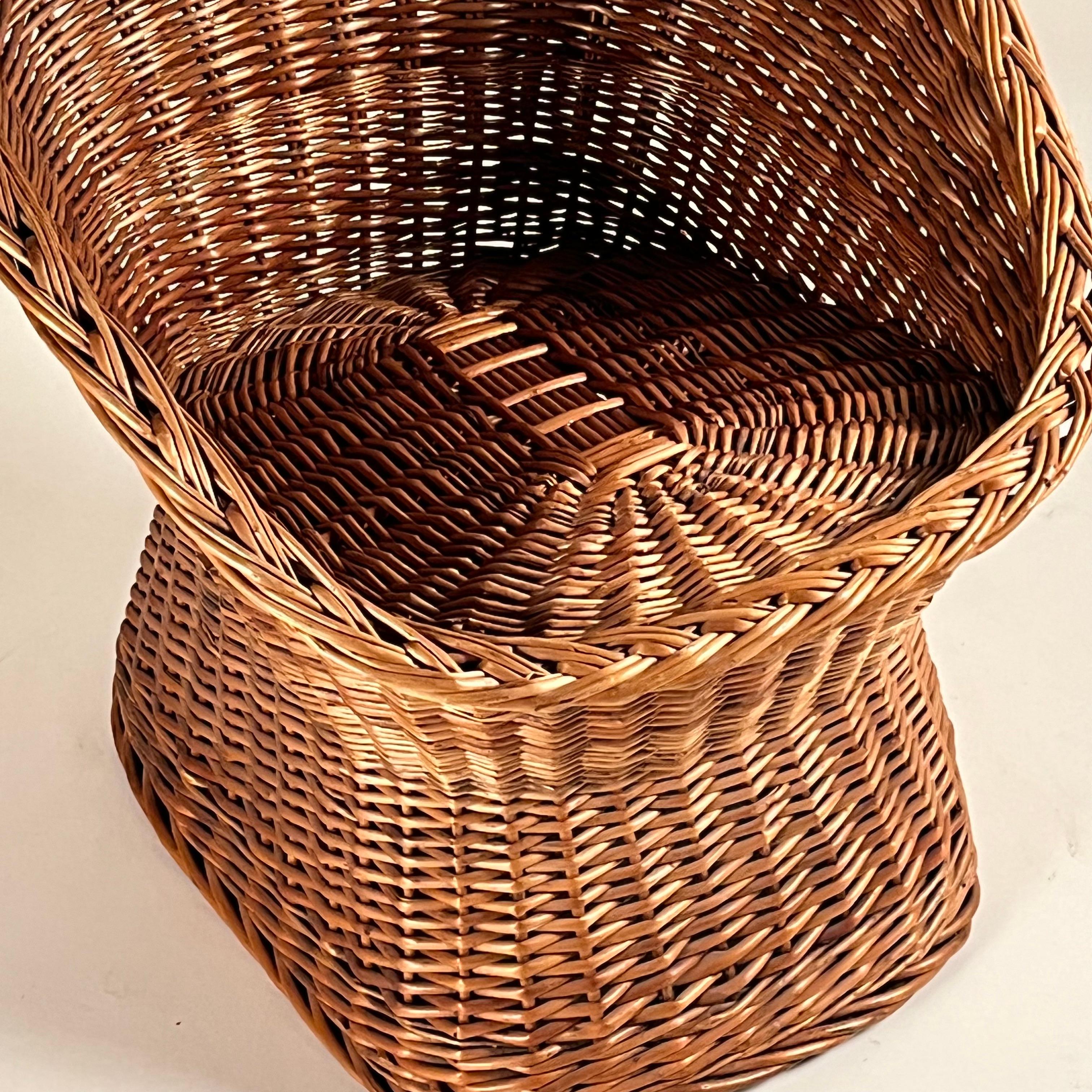 Woven Rattan Wicker Barrel Chair with Shearling Pad For Sale 3