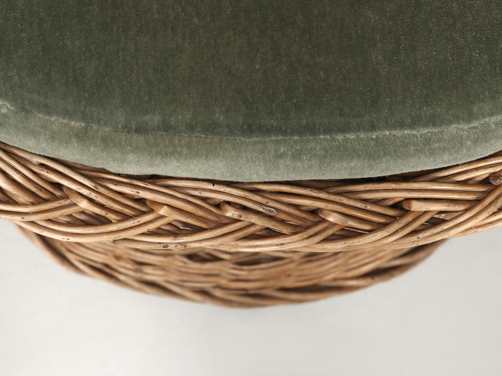 Woven Rattan Wicker Barrel Chairs with Vintage Mohair Seat Cushions 1