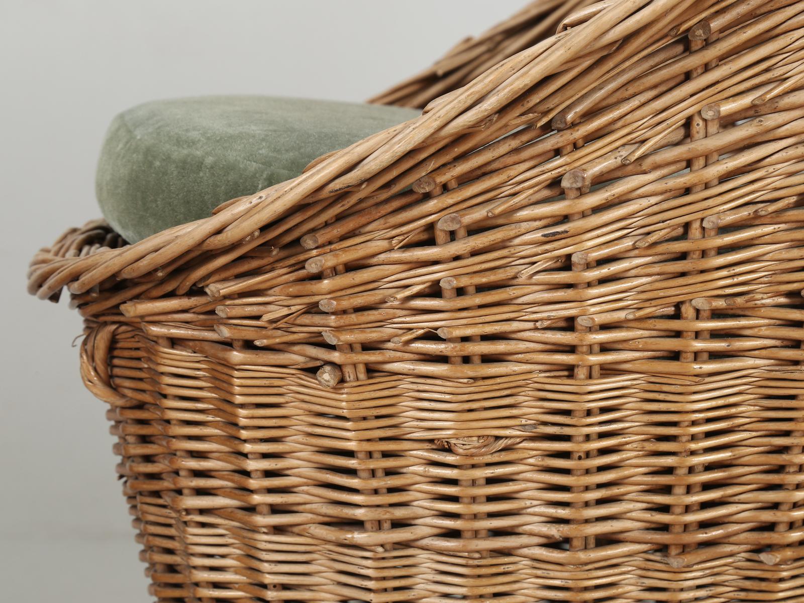 Woven Rattan Wicker Barrel Chairs with Vintage Mohair Seat Cushions 4