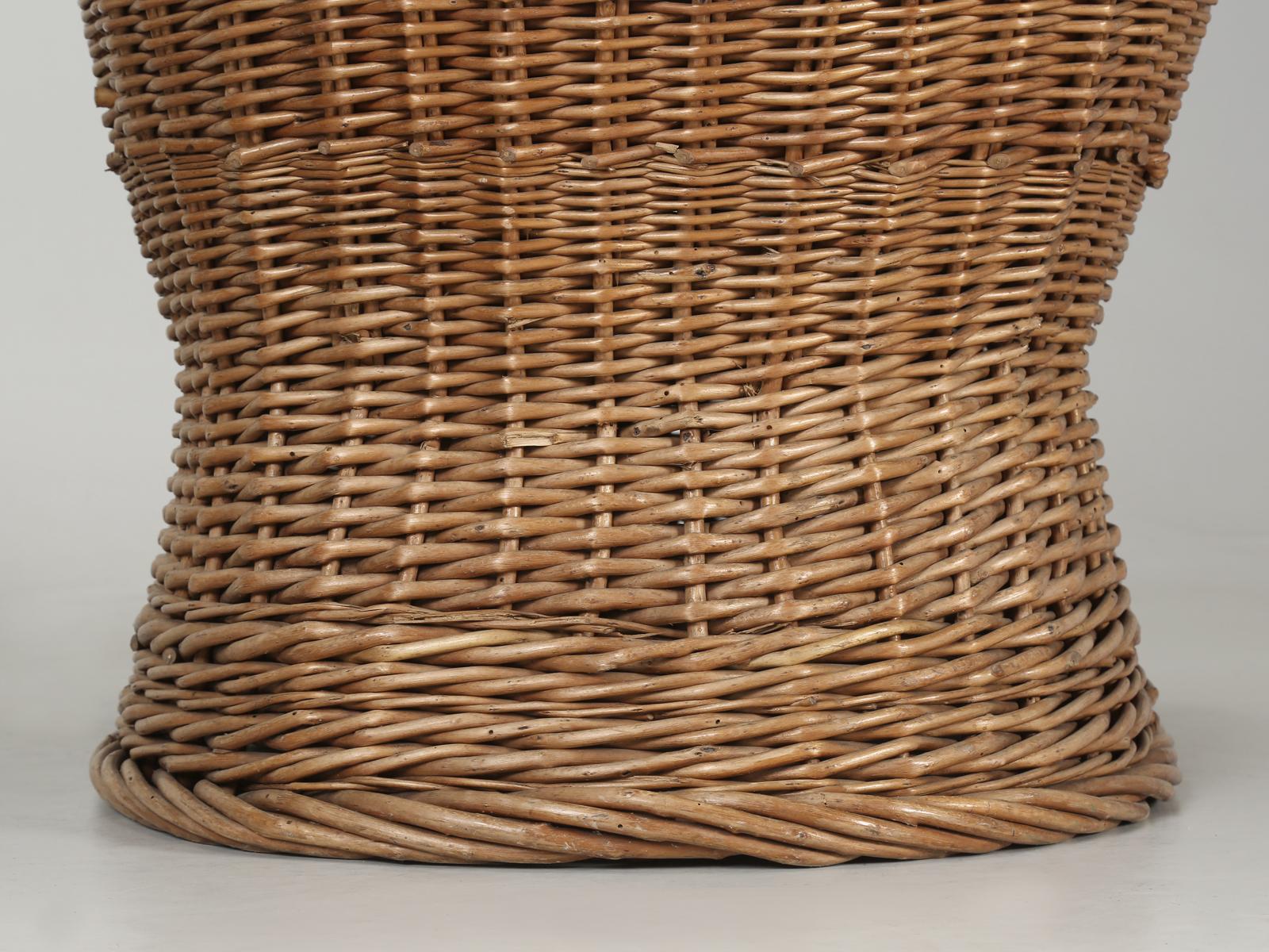 Woven Rattan Wicker Barrel Chairs with Vintage Mohair Seat Cushions 5