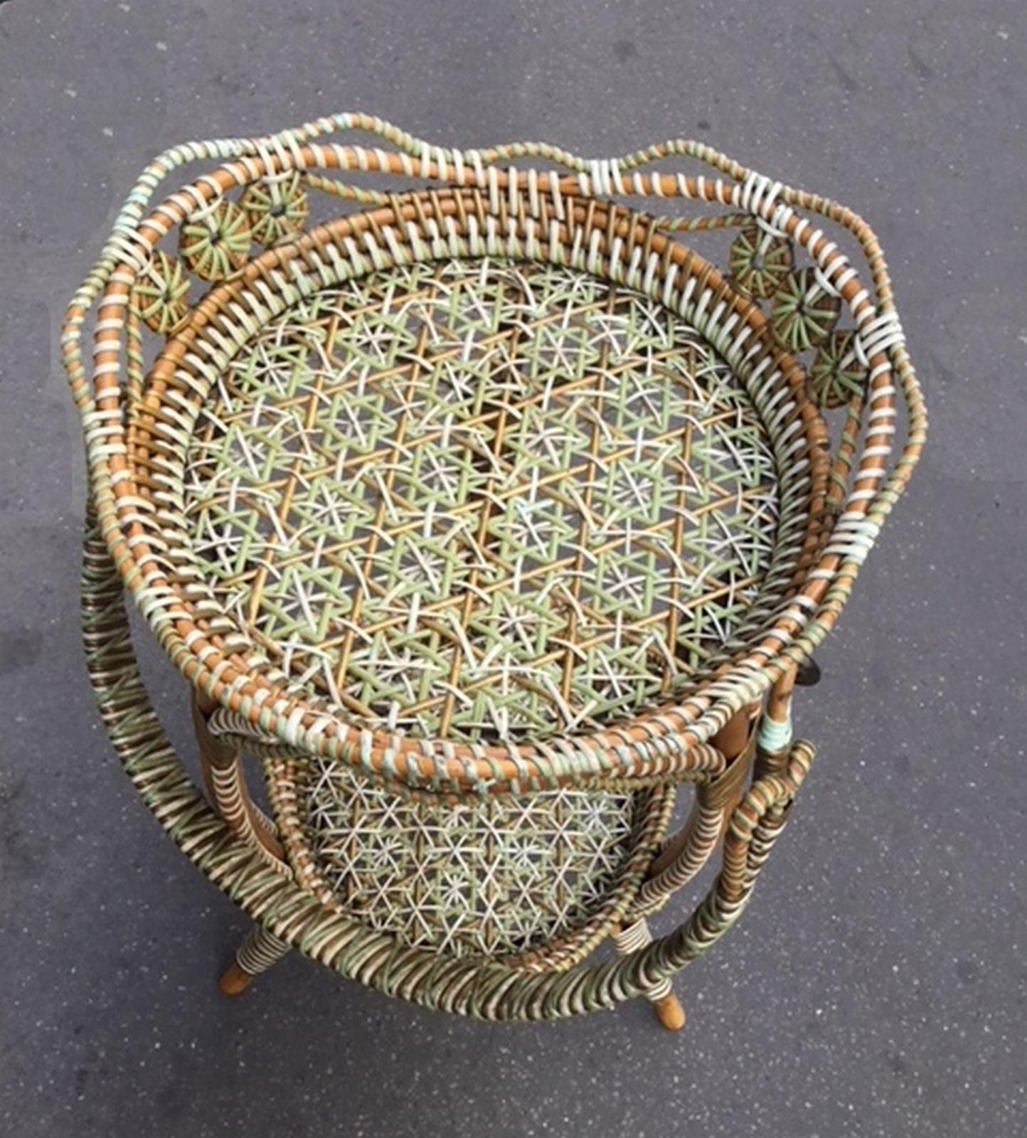 French Woven Rattan Work Basket, Maison Georges Carette in Lille, circa 1880 For Sale