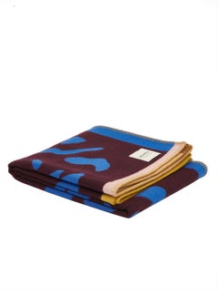 Blue, navy & maroon woven recycled wool blanket, throw made in the UK