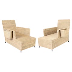 Woven Reed Chaise Lounges with Magazine Racks